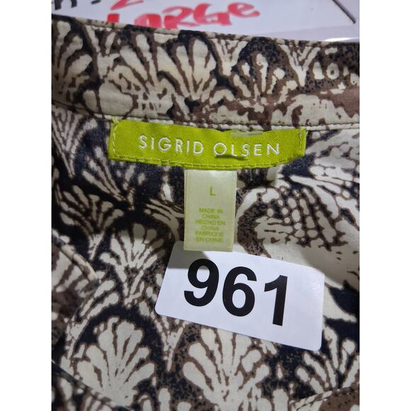 Sigrid Olsen Quiet Luxury Women's Large Bohemian ¾ Sleeve Preppy Old Money Top - Picture 9 of 13